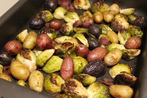 Roasted Sprouts and Potatoes With Turkey Bacon