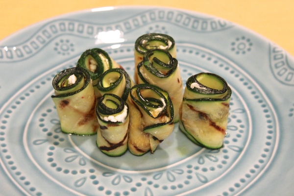 Zucchini Wheels with goat cheese and pesto